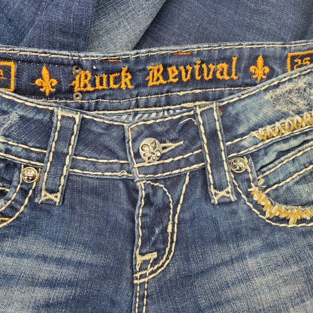 Rock Revival Jeans Women 25 (27x32) Amy Boot Y2K Lowrise Denim Embroidered Bling - Picture 3 of 11